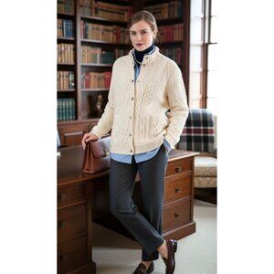Lauren Ralph Lauren Green Label Cardigan Sweater Sz Large Hand Knit Wool Ivory